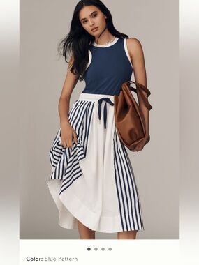 NWT Daily Practice Drawstring Twofer Midi Dress Navy XXS Anthropologie